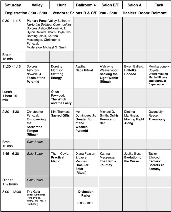 Saturday schedule grid Sacred Space Conference