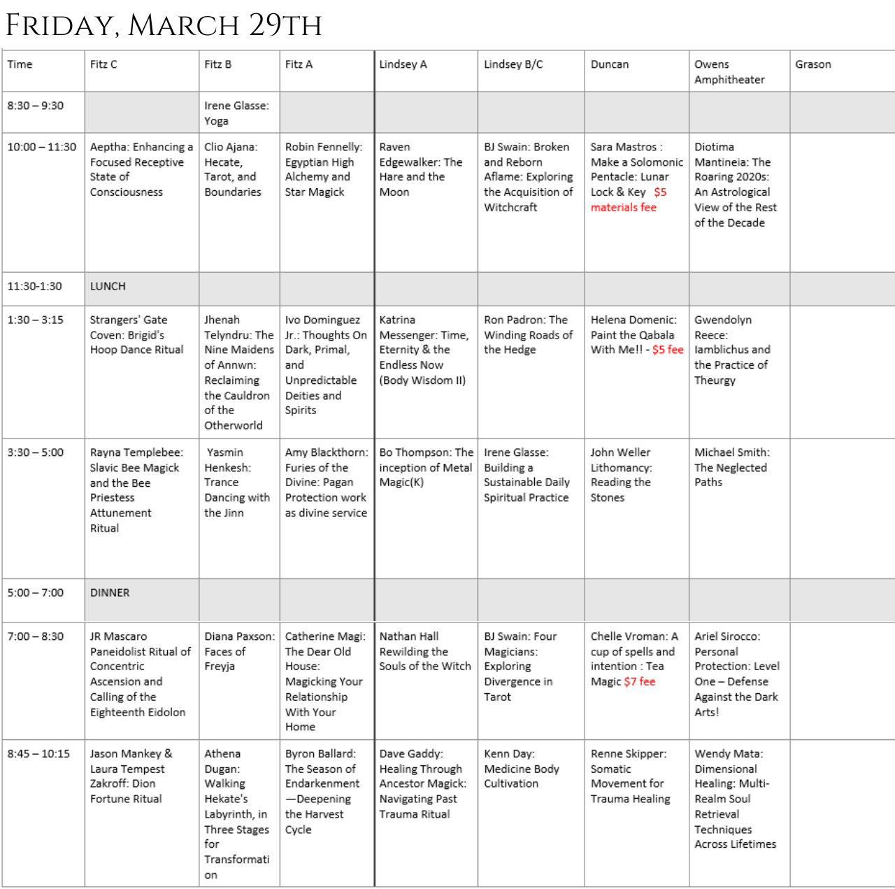 Schedule Sacred Space Conference